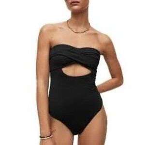 All Saints Tatum Women's Black Bandeau Cutout One-Piece Swimsuit Size Large NWOT